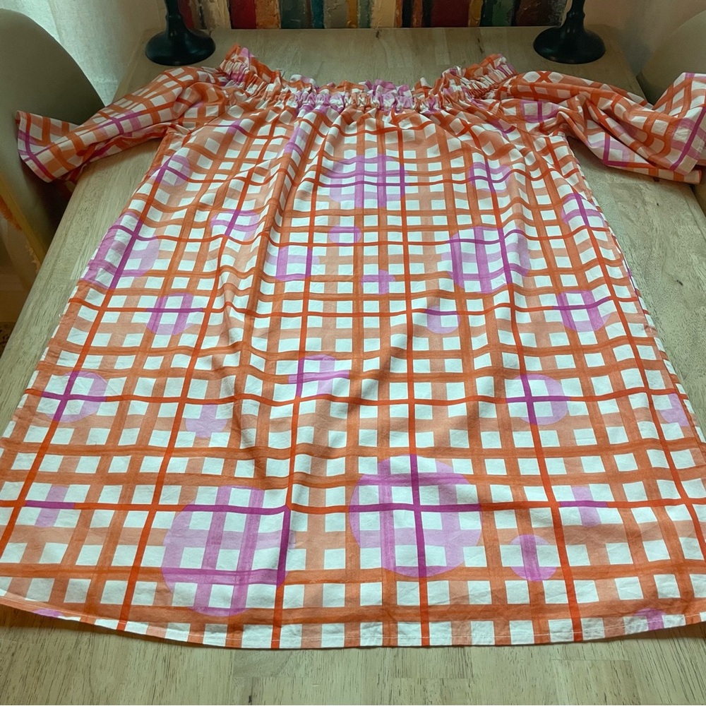 On Or Off Shoulder Pastel Plaid Dress w/ 2 Fabulous Hidden Side Pockets - Picture 5 of 14